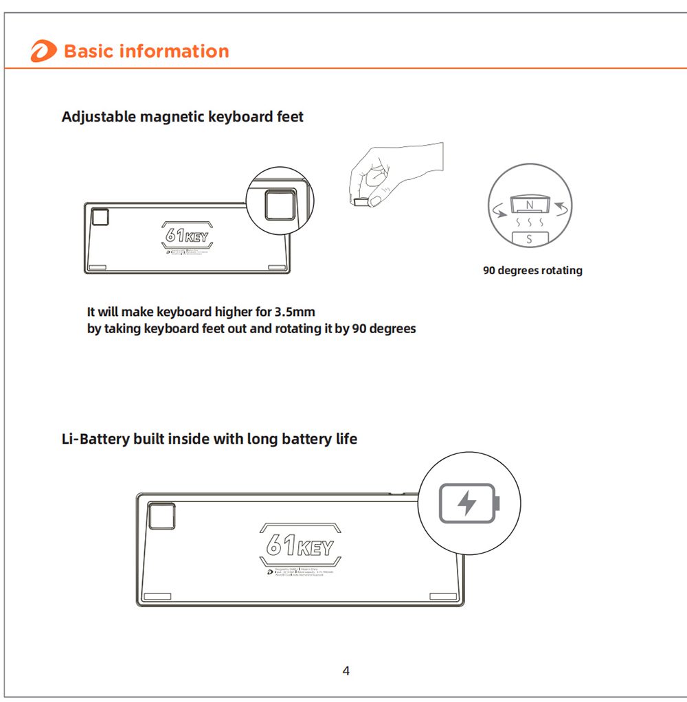 DAREU 60% Mini Mechanical Keyboard Portable 61 Keys Dual-mode Bluetooth Wireless Wired PBT Keycaps Magnetic Tripod Gaming KB