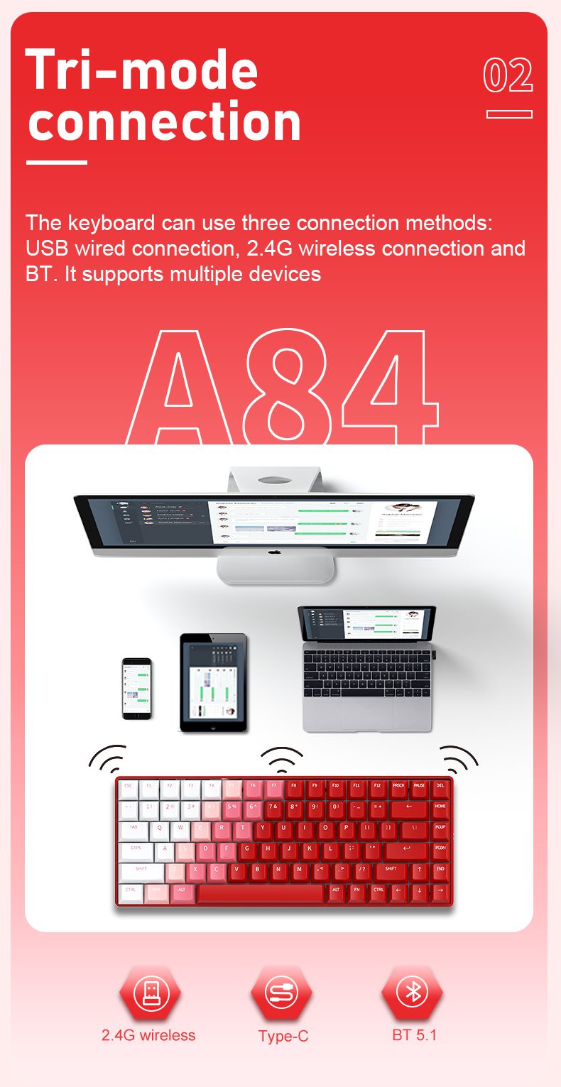 DAREU Mechanical Keyboard 2.4Ghz Wireless BT Wired Tri-mode Connection Hot-swappable PBT Keycaps RGB Backlight for Office Games DAREU Mechanical Keyboard 2.4Ghz Wireless BT Wired Tri-mode Connection Hot-swappable PBT Keycaps RGB Backlight for Office Games