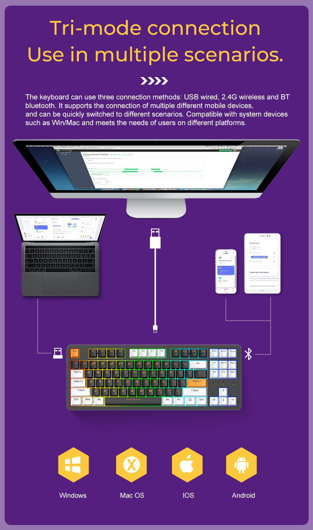 DAREU Gasket Mechanical Keyboard Tri-mode Connect N-Key Rollover Hotswap 87 Keys Wireless Keyboard PBT Keycaps for Gaming DAREU Gasket Mechanical Keyboard Tri-mode Connect N-Key Rollover Hotswap 87 Keys Wireless Keyboard PBT Keycaps for Gaming