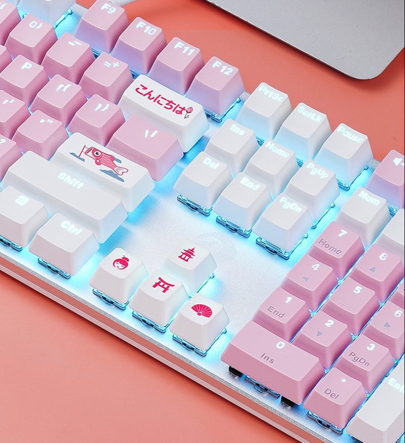 Dareu Sakura petals falling wired gaming mechanical keyboard 104 keys Mount Fuji Cherry blossom Ice blue backlight game keyboard Dareu Sakura petals falling wired gaming mechanical keyboard 104 keys Mount Fuji Cherry blossom Ice blue backlight game keyboard