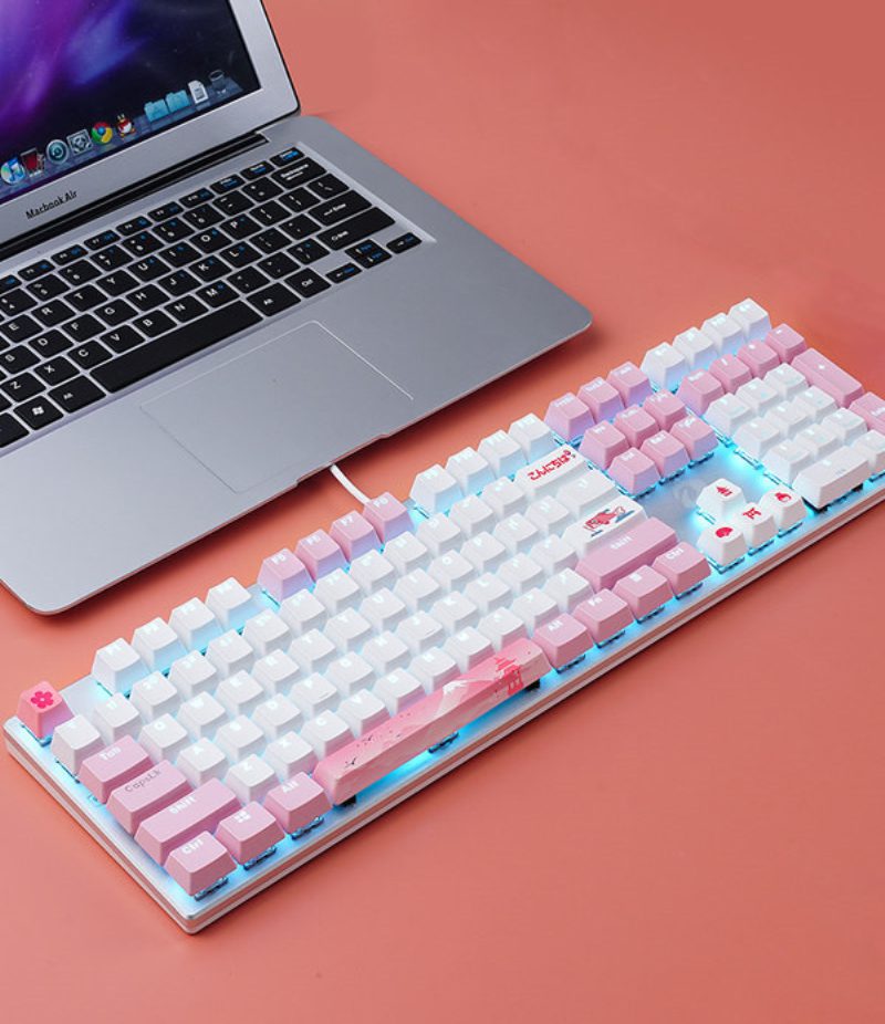 Dareu Sakura petals falling wired gaming mechanical keyboard 104 keys Mount Fuji Cherry blossom Ice blue backlight game keyboard Dareu Sakura petals falling wired gaming mechanical keyboard 104 keys Mount Fuji Cherry blossom Ice blue backlight game keyboard