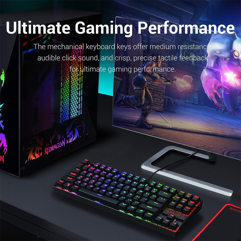 Redragon KUMARA K552 RGB Backlighting 87 Key Blue Switches Wired Mechanical Gaming Keyboard K552RGB For PC Gamers Redragon KUMARA K552 RGB Backlighting 87 Key Blue Switches Wired Mechanical Gaming Keyboard K552RGB For PC Gamers