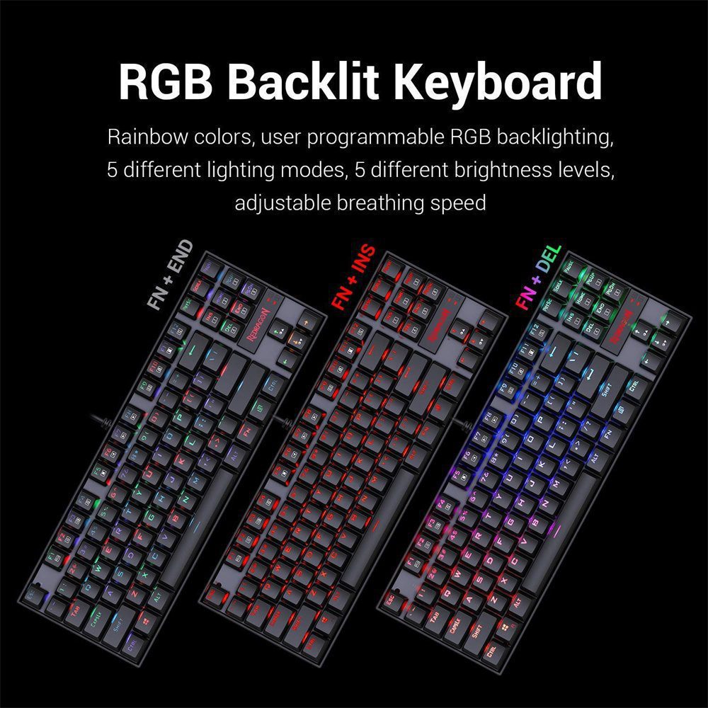 Redragon KUMARA K552 RGB Backlighting 87 Key Blue Switches Wired Mechanical Gaming Keyboard K552RGB For PC Gamers Redragon KUMARA K552 RGB Backlighting 87 Key Blue Switches Wired Mechanical Gaming Keyboard K552RGB For PC Gamers