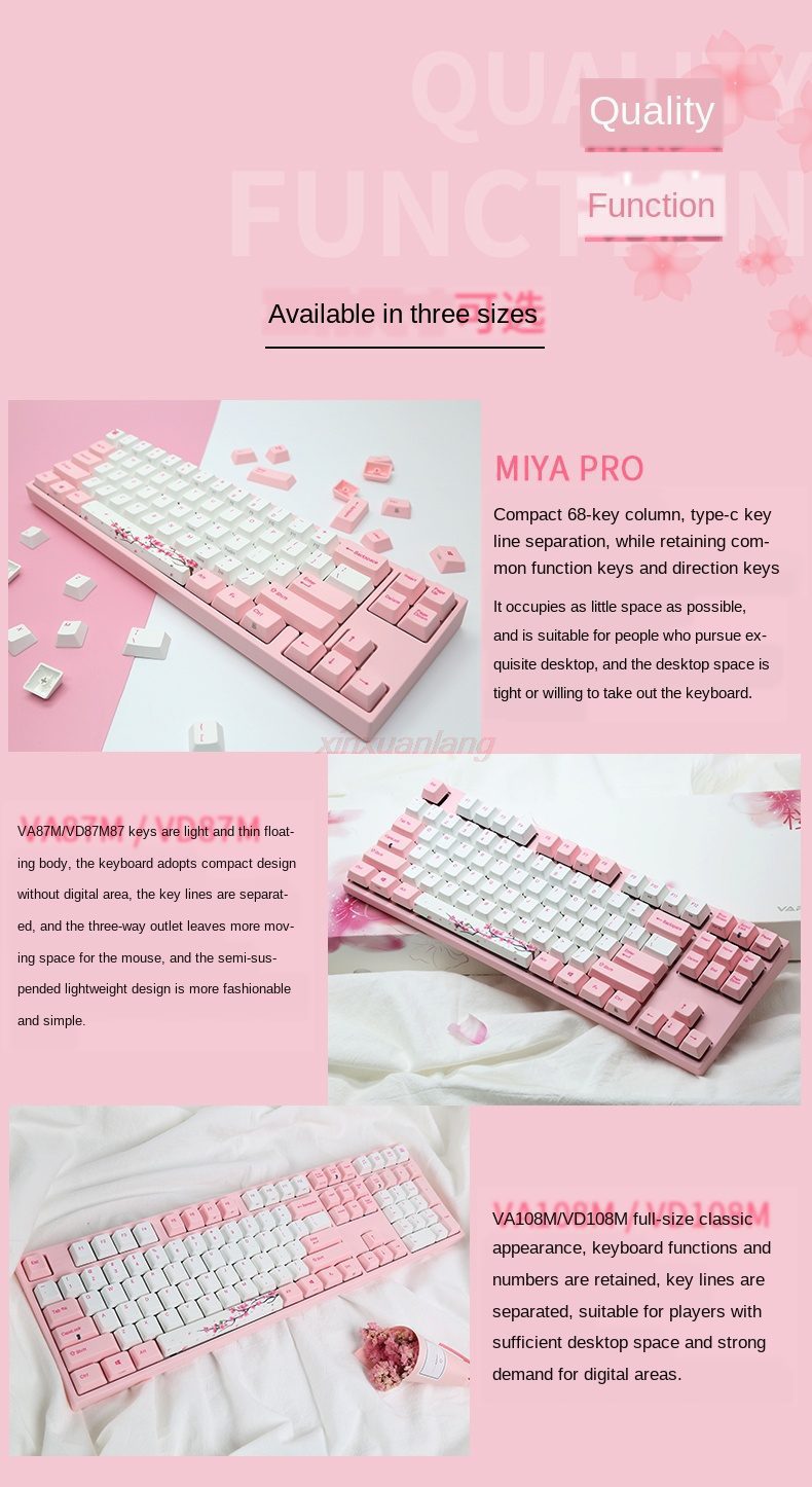 Varmilo Miya Pro68 VA87 VA108 Sakura 68key/87key/108key wired Mechanical Keyboard Cherry MX Switch Game Office Keyboard Varmilo Miya Pro68 VA87 VA108 Sakura 68key/87key/108key wired Mechanical Keyboard Cherry MX Switch Game Office Keyboard