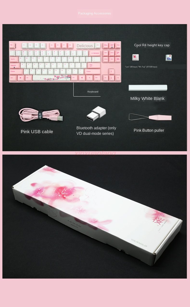 Varmilo Miya Pro68 VA87 VA108 Sakura 68key/87key/108key wired Mechanical Keyboard Cherry MX Switch Game Office Keyboard Varmilo Miya Pro68 VA87 VA108 Sakura 68key/87key/108key wired Mechanical Keyboard Cherry MX Switch Game Office Keyboard