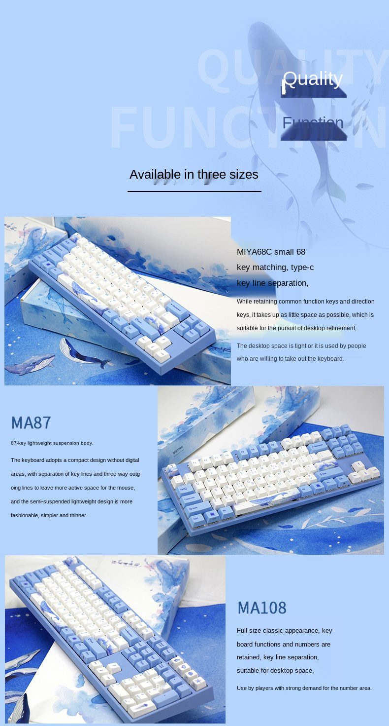 Varmilo Sea Melody mechanical keyboard 68key/87key/108key dual mode wired + Bluetooth 5.0 office gaming keyboard Varmilo Sea Melody mechanical keyboard 68key/87key/108key dual mode wired + Bluetooth 5.0 office gaming keyboard