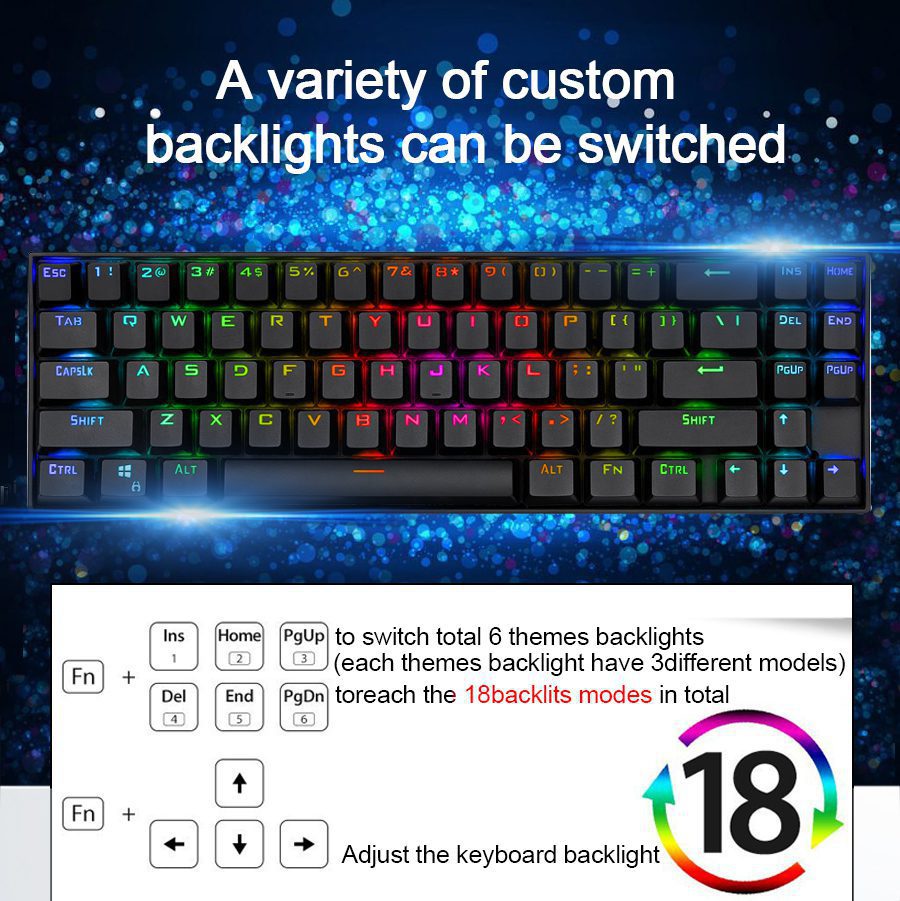 Redragon Deimos K599 KRS RGB USB Mechanical Gaming Keyboard 2.4G wireless dual mode Red Switch 70 Keys Computer Russian us Redragon Deimos K599 KRS RGB USB Mechanical Gaming Keyboard 2.4G wireless dual mode Red Switch 70 Keys Computer Russian us