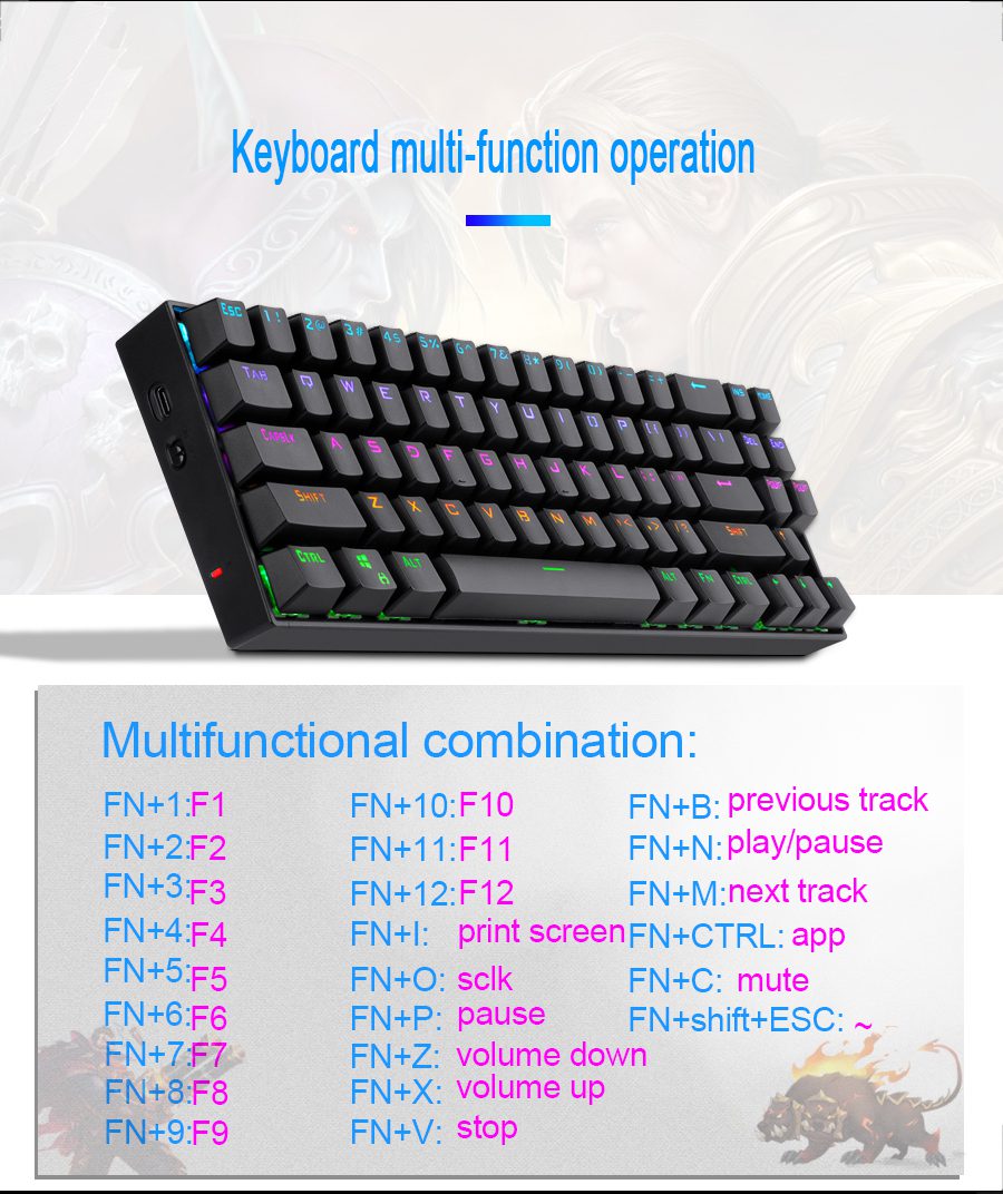 Redragon Deimos K599 KRS RGB USB Mechanical Gaming Keyboard 2.4G wireless dual mode Red Switch 70 Keys Computer Russian us Redragon Deimos K599 KRS RGB USB Mechanical Gaming Keyboard 2.4G wireless dual mode Red Switch 70 Keys Computer Russian us