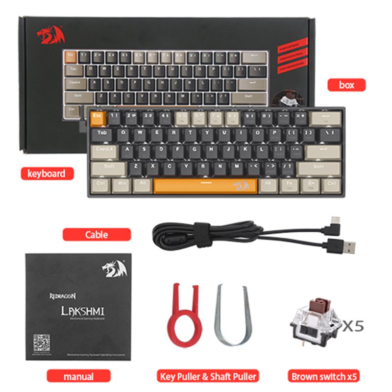 Redragon K606 USB Mini Mechanical Gaming Keyboard Brown Switch 61 Keys Wired Detachable Cable,Portable for travel Redragon K606 USB Mini Mechanical Gaming Keyboard Brown Switch 61 Keys Wired Detachable Cable,Portable for travel