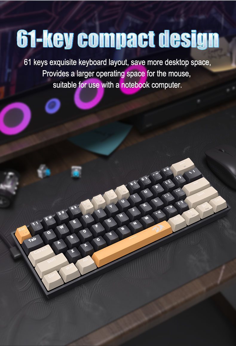 Redragon K606 USB Mini Mechanical Gaming Keyboard Brown Switch 61 Keys Wired Detachable Cable,Portable for travel Redragon K606 USB Mini Mechanical Gaming Keyboard Brown Switch 61 Keys Wired Detachable Cable,Portable for travel