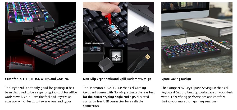 Redragon K552 Gaming Keyboard Mechanical 87 Key RGBLED Backlit Mechanical Computer illuminated Keyboard with Blue Switches Redragon K552 Gaming Keyboard Mechanical 87 Key RGBLED Backlit Mechanical Computer illuminated Keyboard with Blue Switches