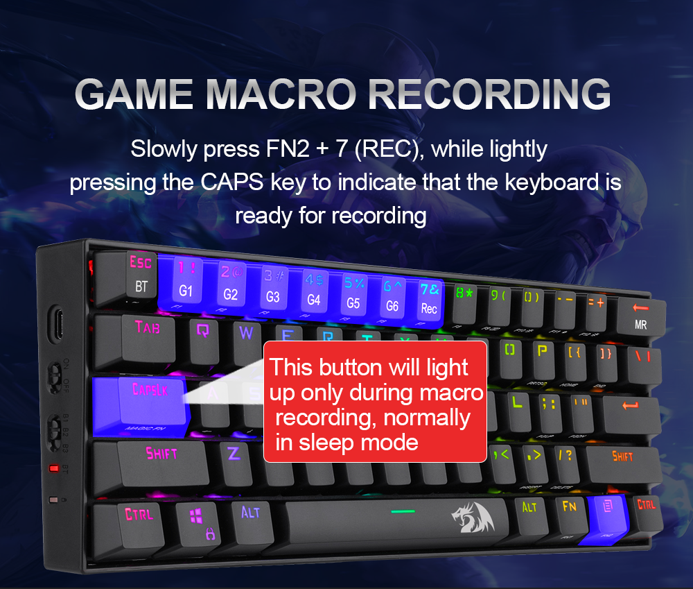 Redragon Draconic K530 RGB Support Bluetooth 5.0 wireless USB Dual mode Mechanical Gaming Keyboard 61 Keys Compute Redragon Draconic K530 RGB Support Bluetooth 5.0 wireless USB Dual mode Mechanical Gaming Keyboard 61 Keys Compute