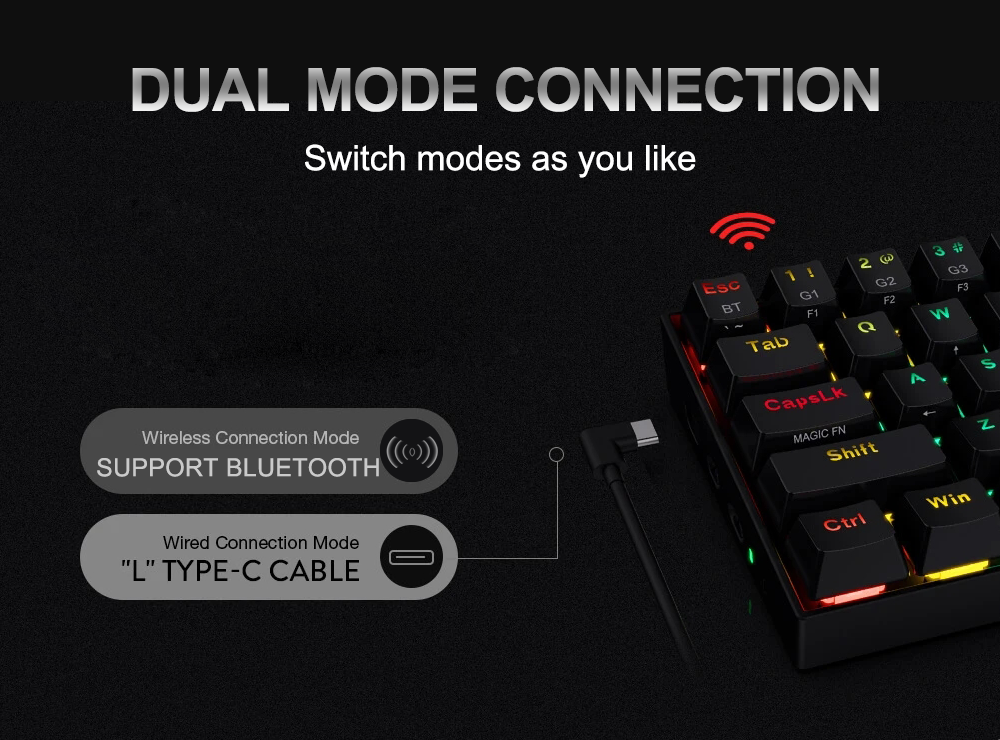 Redragon Draconic K530 RGB Support Bluetooth 5.0 wireless USB Dual mode Mechanical Gaming Keyboard 61 Keys Compute Redragon Draconic K530 RGB Support Bluetooth 5.0 wireless USB Dual mode Mechanical Gaming Keyboard 61 Keys Compute