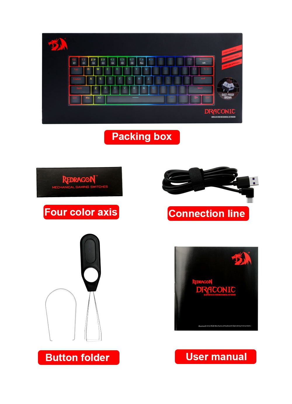 Redragon Draconic K530 RGB Support Bluetooth 5.0 wireless USB Dual mode Mechanical Gaming Keyboard 61 Keys Compute Redragon Draconic K530 RGB Support Bluetooth 5.0 wireless USB Dual mode Mechanical Gaming Keyboard 61 Keys Compute