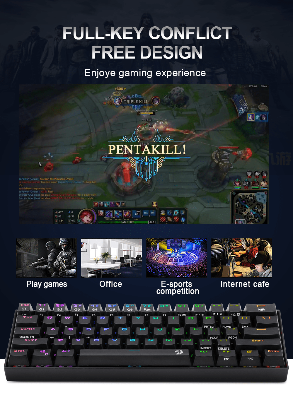 Redragon Draconic K530 RGB Support Bluetooth 5.0 wireless USB Dual mode Mechanical Gaming Keyboard 61 Keys Compute Redragon Draconic K530 RGB Support Bluetooth 5.0 wireless USB Dual mode Mechanical Gaming Keyboard 61 Keys Compute