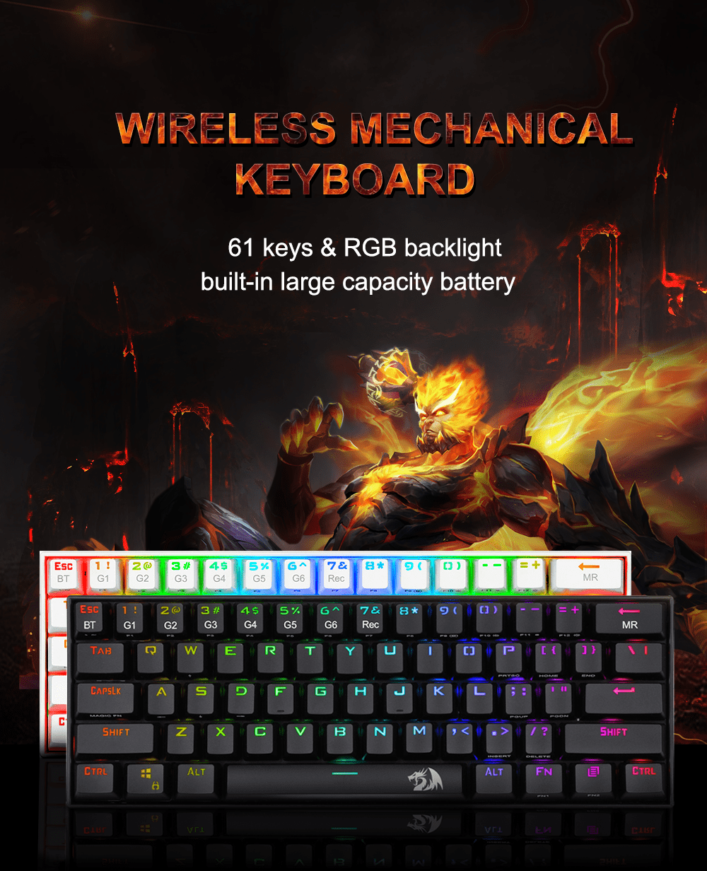 Redragon Draconic K530 RGB Support Bluetooth 5.0 wireless USB Dual mode Mechanical Gaming Keyboard 61 Keys Compute Redragon Draconic K530 RGB Support Bluetooth 5.0 wireless USB Dual mode Mechanical Gaming Keyboard 61 Keys Compute