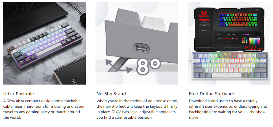 Redragon K617 Fizz 60% Wired RGB Gaming Keyboard 61 Keys Compact Mechanical Keyboard Linear Red Switch for portable travel Redragon K617 Fizz 60% Wired RGB Gaming Keyboard 61 Keys Compact Mechanical Keyboard Linear Red Switch for portable travel