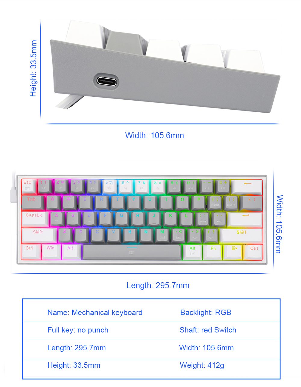 REDRAGON Fizz K617 RGB USB Mini Mechanical Gaming Keyboard Red Switch 61 Keys Wired detachable cable,portable for travel REDRAGON Fizz K617 RGB USB Mini Mechanical Gaming Keyboard Red Switch 61 Keys Wired detachable cable,portable for travel