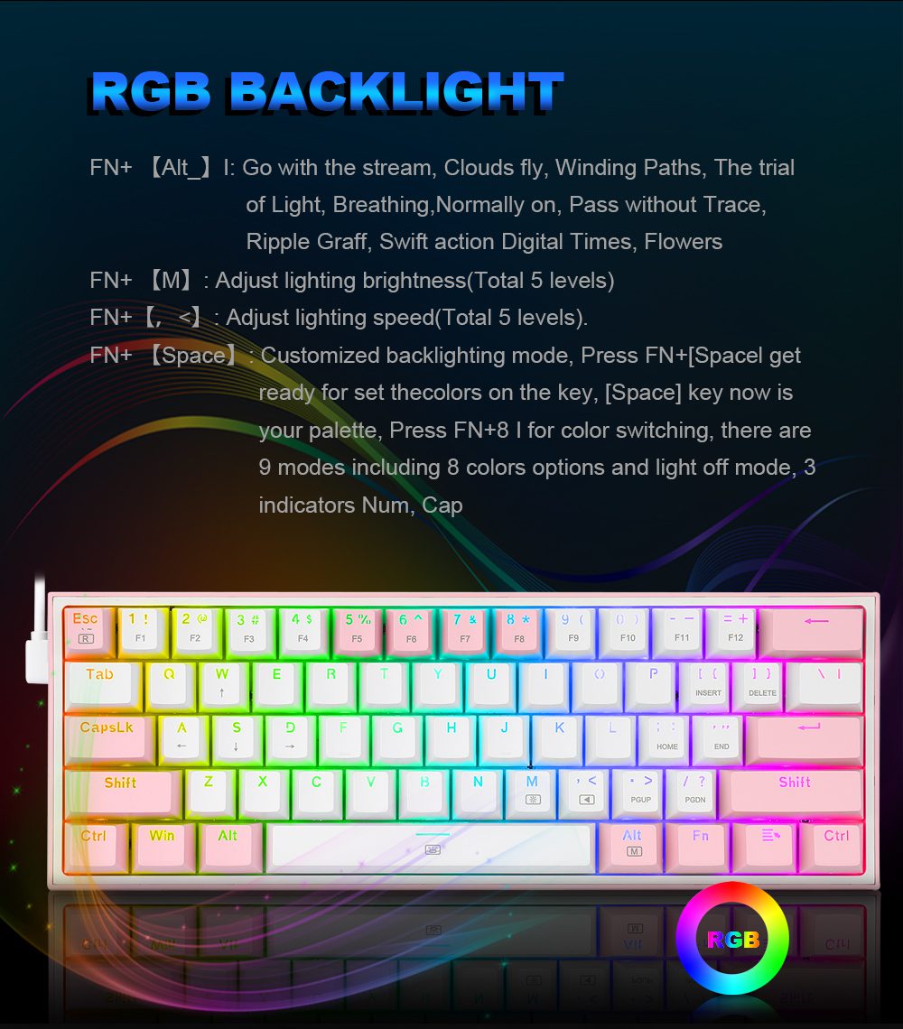 REDRAGON Fizz K617 RGB USB Mini Mechanical Gaming Keyboard Red Switch 61 Keys Wired detachable cable,portable for travel REDRAGON Fizz K617 RGB USB Mini Mechanical Gaming Keyboard Red Switch 61 Keys Wired detachable cable,portable for travel