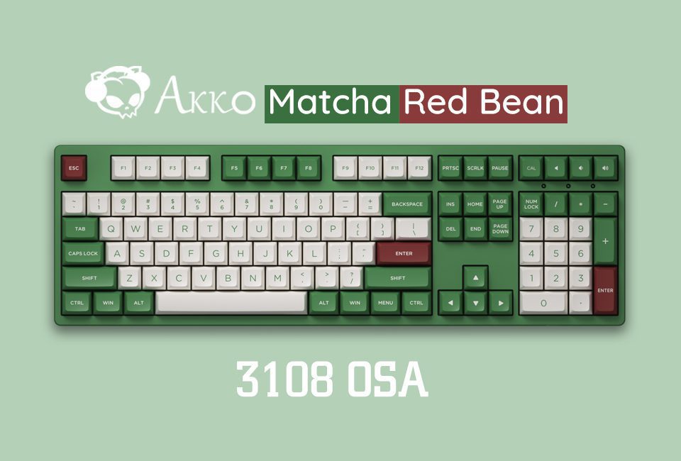 Akko 3108 V2 Matcha Red Bean Full-Size Mechanical Gaming Keyboard Wired 108-key with OSA Profile PBT Double-Shot Keycaps Akko 3108 V2 Matcha Red Bean Full-Size Mechanical Gaming Keyboard Wired 108-key with OSA Profile PBT Double-Shot Keycaps