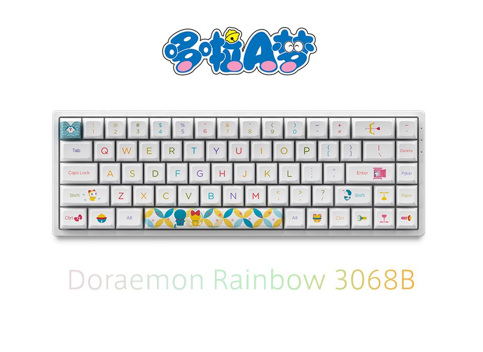 Akko 3068B Doraemo Rainbow RGB Hot-Swap Wireless Mechanical Gaming Keyboard 68-Key Multi-Modes BT 5.0/2.4GHz/Type-C OSA Profiled