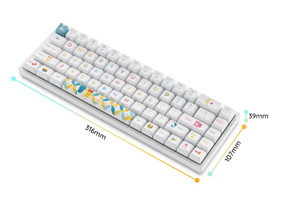 Akko 3068B Doraemo Rainbow RGB Hot-Swap Wireless Mechanical Gaming Keyboard 68-Key Multi-Modes BT 5.0/2.4GHz/Type-C OSA Profiled