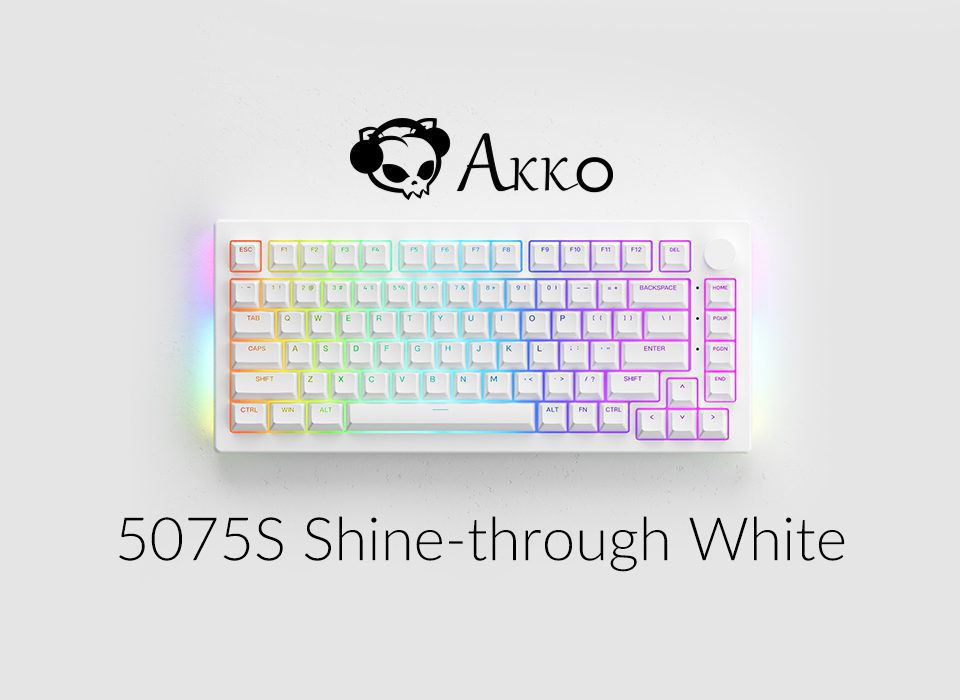 Akko 5075S Shine-through Black/White RGB Backlit LED Mechanical Gaming Keyboard 82-Key Knob Hot-swap USB Wired ASA Double-shot Akko 5075S Shine-through Black/White RGB Backlit LED Mechanical Gaming Keyboard 82-Key Knob Hot-swap USB Wired ASA Double-shot