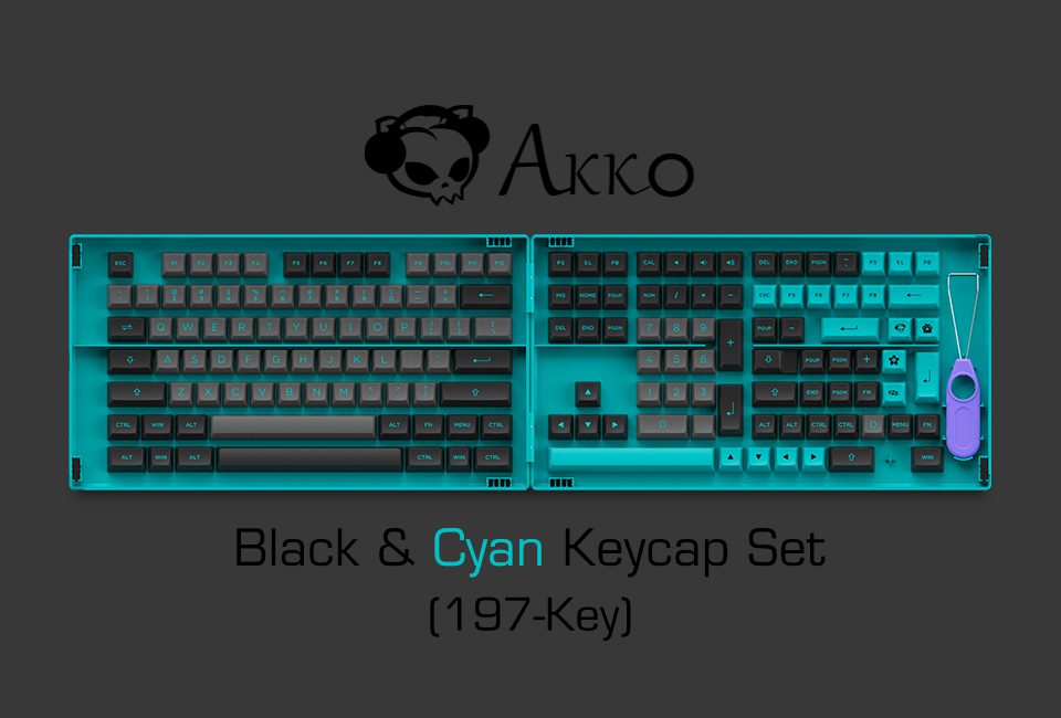 Akko Black & Cyan 197-Key ASA Profile Keycaps Set PBT Double-shot Full Keycaps Set with Custom Box Akko Black & Cyan 197-Key ASA Profile Keycaps Set PBT Double-shot Full Keycaps Set with Custom Box
