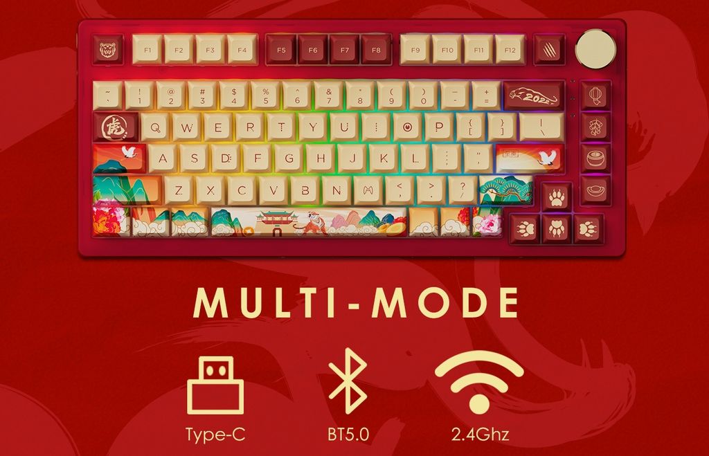 Akko PC75B Plus Year of Tiger limited Wireless Mechanical Gaming Keyboard Multi-Modes BT 5.0/2.4GHz/Type-C JDA Dye-Sub Keycaps Akko PC75B Plus Year of Tiger limited Wireless Mechanical Gaming Keyboard Multi-Modes BT 5.0/2.4GHz/Type-C JDA Dye-Sub Keycaps