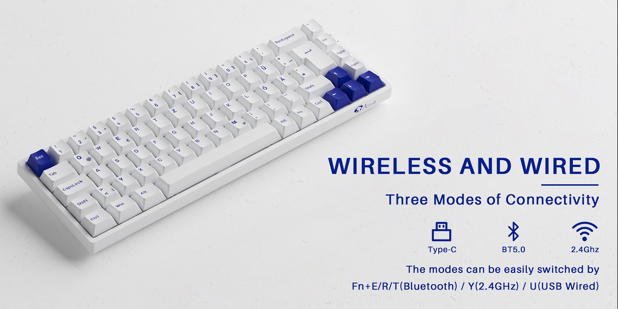 Akko 3068B Plus Blue on White ISO DE/UK/Nordic Layout RGB Hot-Swap Wireless Mechanical Gaming Keyboard BT 5.0/2.4Ghz/USB-C Akko 3068B Plus Blue on White ISO DE/UK/Nordic Layout RGB Hot-Swap Wireless Mechanical Gaming Keyboard BT 5.0/2.4Ghz/USB-C