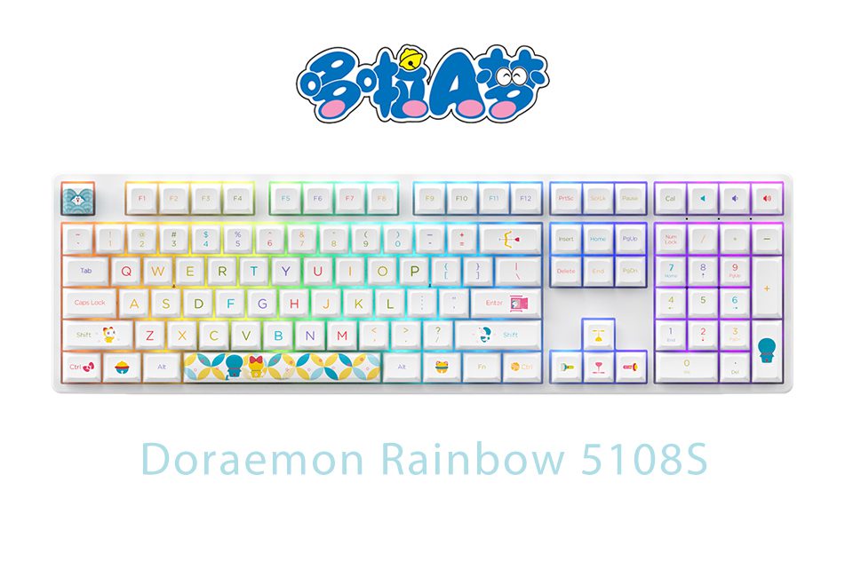 Akko 5108S Doraemo Rainbow RGB Backlit Full-Size Mechanical Gaming Keyboard Wired with 108-key OSA Profile PBT Dye-Sub Keycaps Akko 5108S Doraemo Rainbow RGB Backlit Full-Size Mechanical Gaming Keyboard Wired with 108-key OSA Profile PBT Dye-Sub Keycaps