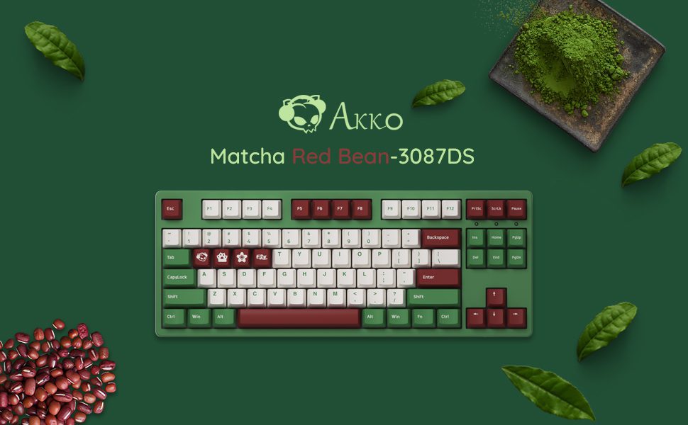 Akko 3087DS Matcha Red Bean Mechanical Gaming Keyboard Wired 87-Key TKL Cherry Profile PBT Double Shot Keycaps N-key Rollover Akko 3087DS Matcha Red Bean Mechanical Gaming Keyboard Wired 87-Key TKL Cherry Profile PBT Double Shot Keycaps N-key Rollover
