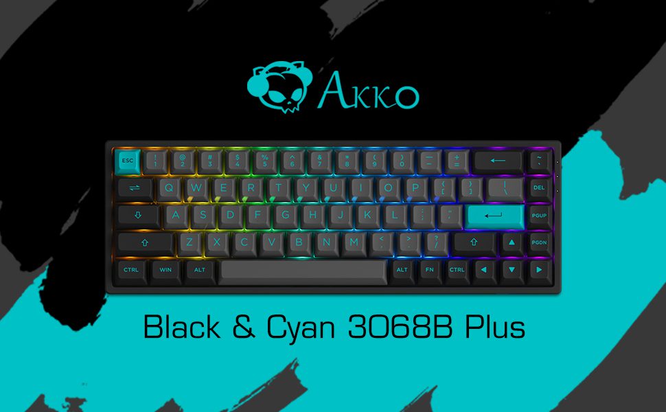 Akko 3068B Plus Black&Cyan RGB Backlit Hot-Swap Wireless Mechanical Gaming Keyboard 68-Key Multi-Modes BT 5.0/2.4GHz/USB Type-C Akko 3068B Plus Black&Cyan RGB Backlit Hot-Swap Wireless Mechanical Gaming Keyboard 68-Key Multi-Modes BT 5.0/2.4GHz/USB Type-C