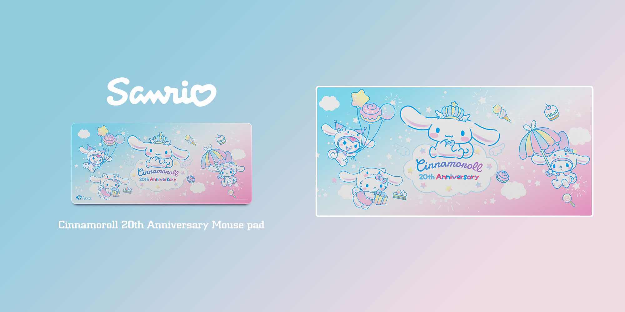 Akko Cinnamorol 20th Anniversary Gaming Mouse Pad XXL Cartoon Cute Anti-Slip Stitched Edge Pattern Durable Desk Mat 90cm*40cm Akko Cinnamorol 20th Anniversary Gaming Mouse Pad XXL Cartoon Cute Anti-Slip Stitched Edge Pattern Durable Desk Mat 90cm*40cm