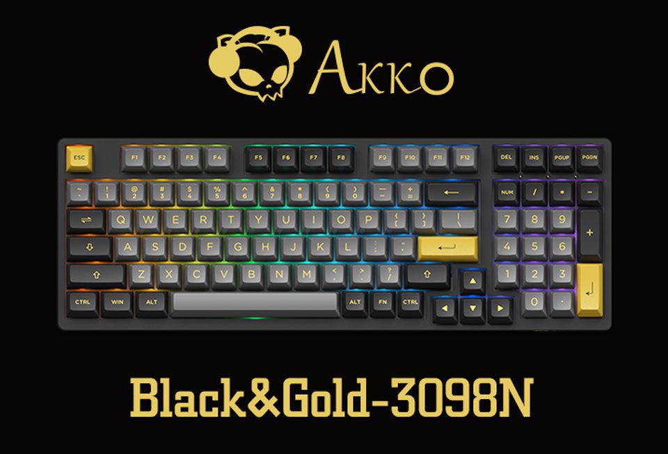 Akko 3098N Black&Gold RGB Backlit Hot-Swap Wireless Mechanical Gaming Keyboard Multi-Modes BT5.0/2.4GHz/USB-Type C for Mac/Wins Akko 3098N Black&Gold RGB Backlit Hot-Swap Wireless Mechanical Gaming Keyboard Multi-Modes BT5.0/2.4GHz/USB-Type C for Mac/Wins