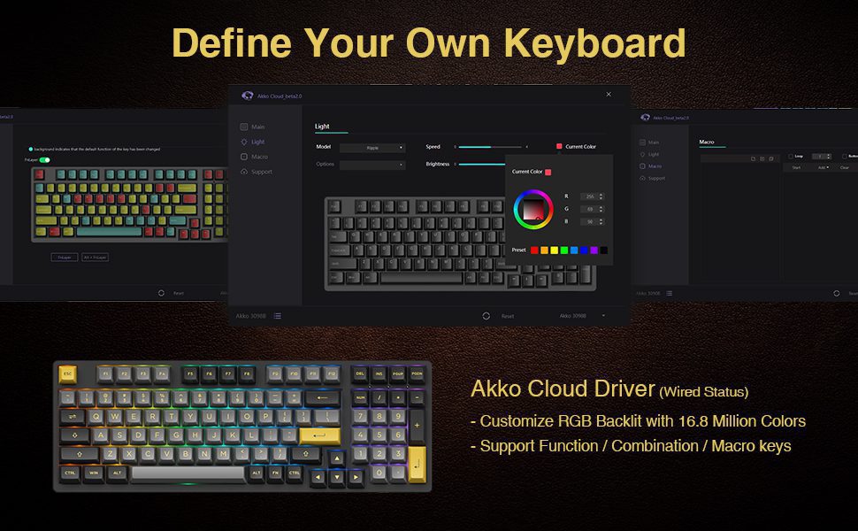 Akko 3098N Black&Gold RGB Backlit Hot-Swap Wireless Mechanical Gaming Keyboard Multi-Modes BT5.0/2.4GHz/USB-Type C for Mac/Wins Akko 3098N Black&Gold RGB Backlit Hot-Swap Wireless Mechanical Gaming Keyboard Multi-Modes BT5.0/2.4GHz/USB-Type C for Mac/Wins