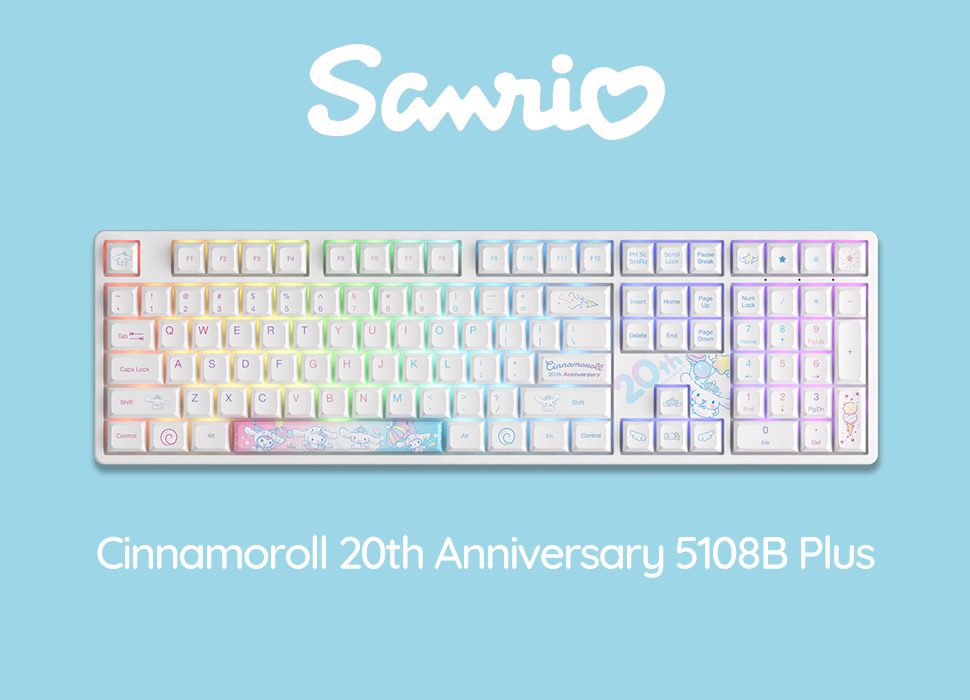 Akko 5108B Plus Cinnamorol 20th Anniversary RGB Hot-Swap Mechanical Gaming Keyboard 108-key Bluetooth 5.0 & 2.4GHz & Type-C Akko 5108B Plus Cinnamorol 20th Anniversary RGB Hot-Swap Mechanical Gaming Keyboard 108-key Bluetooth 5.0 & 2.4GHz & Type-C