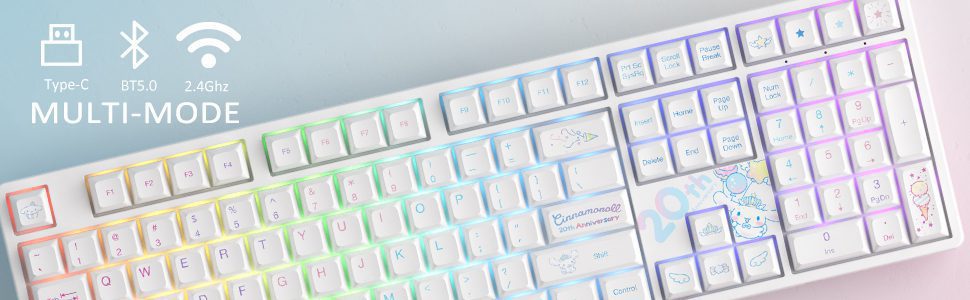 Akko 5108B Plus Cinnamorol 20th Anniversary RGB Hot-Swap Mechanical Gaming Keyboard 108-key Bluetooth 5.0 & 2.4GHz & Type-C Akko 5108B Plus Cinnamorol 20th Anniversary RGB Hot-Swap Mechanical Gaming Keyboard 108-key Bluetooth 5.0 & 2.4GHz & Type-C