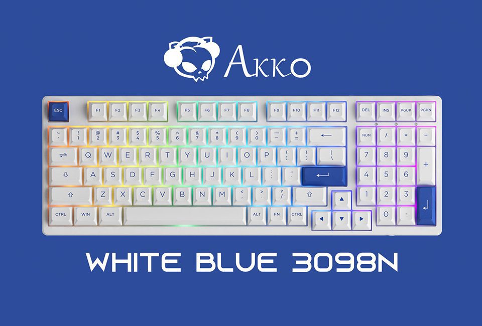 Akko 3098N Blue on White RGB Backlit Hot-Swap Wireless Mechanical Gaming Keyboard Multi-Modes BT5.0/2.4GHz/USB-C for Mac/Wins Akko 3098N Blue on White RGB Backlit Hot-Swap Wireless Mechanical Gaming Keyboard Multi-Modes BT5.0/2.4GHz/USB-C for Mac/Wins