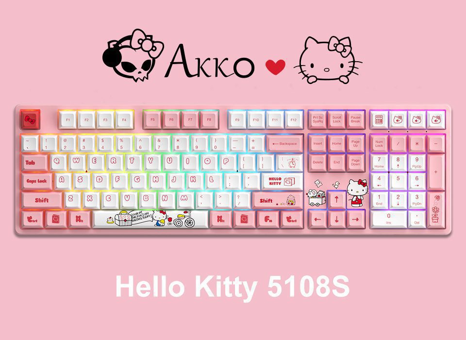Akko 5108S Hell Kitty RGB Backlit Full-Size Mechanical Gaming Keyboard Wired 108-key with OSA Profile PBT Dye-Sub Keycaps Akko 5108S Hell Kitty RGB Backlit Full-Size Mechanical Gaming Keyboard Wired 108-key with OSA Profile PBT Dye-Sub Keycaps