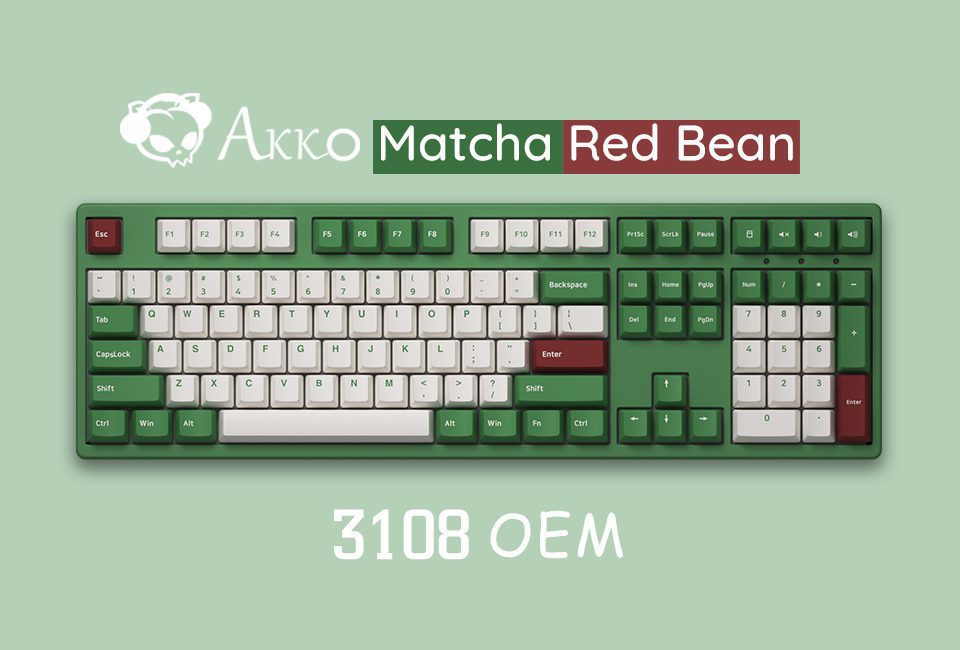 Akko 3108 DS Matcha Red Bean Full-Size Mechanical Gaming Keyboard Wired 108-key with OEM Profile PBT Double-Shot Keycaps Akko 3108 DS Matcha Red Bean Full-Size Mechanical Gaming Keyboard Wired 108-key with OEM Profile PBT Double-Shot Keycaps