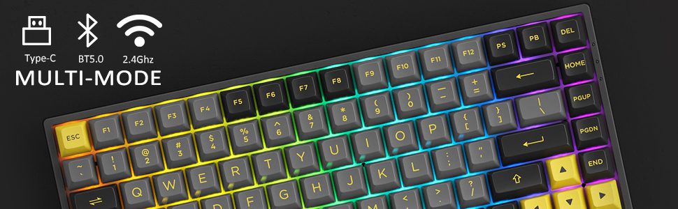 Akko 3084B Plus Black&Gold RGB Hot-Swap Wireless Mechanical Gaming Keyboard 84-Key Multi-Modes BT 5.0/2.4GHz/Type-C PBT Keycaps Akko 3084B Plus Black&Gold RGB Hot-Swap Wireless Mechanical Gaming Keyboard 84-Key Multi-Modes BT 5.0/2.4GHz/Type-C PBT Keycaps