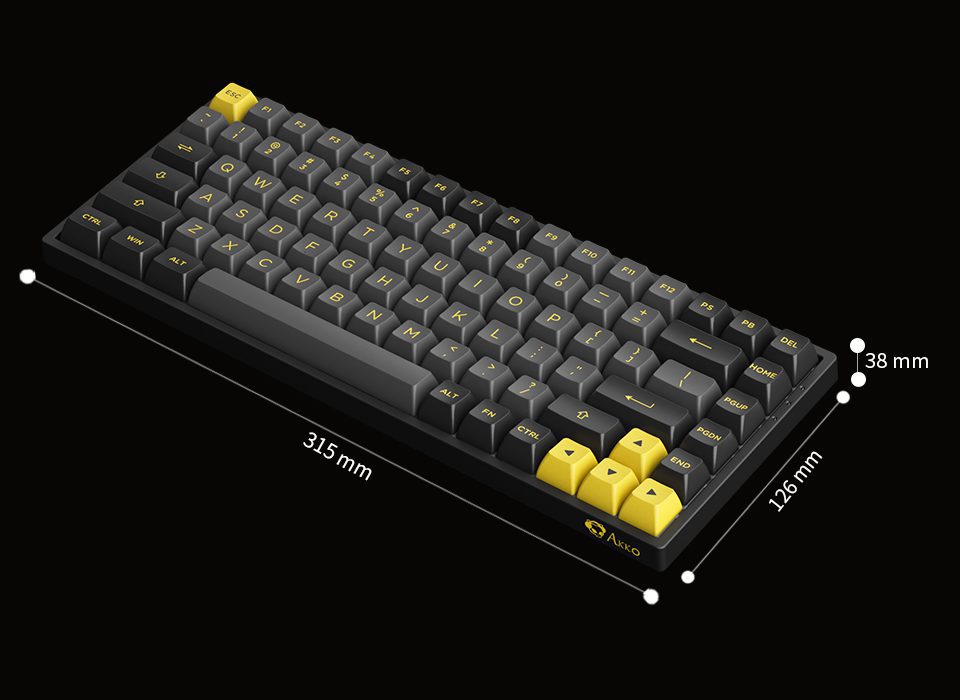 Akko 3084B Plus Black&Gold RGB Hot-Swap Wireless Mechanical Gaming Keyboard 84-Key Multi-Modes BT 5.0/2.4GHz/Type-C PBT Keycaps