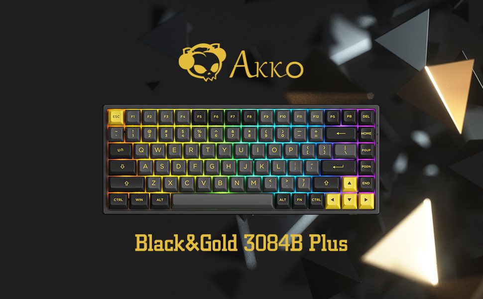 Akko 3084B Plus Black&Gold RGB Hot-Swap Wireless Mechanical Gaming Keyboard 84-Key Multi-Modes BT 5.0/2.4GHz/Type-C PBT Keycaps Akko 3084B Plus Black&Gold RGB Hot-Swap Wireless Mechanical Gaming Keyboard 84-Key Multi-Modes BT 5.0/2.4GHz/Type-C PBT Keycaps