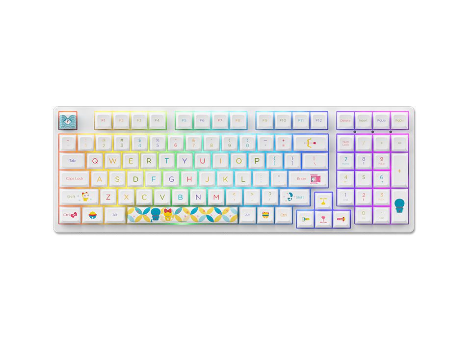Akko 3098B Doraemo Rainbow RGB Hot-Swap Wireless Mechanical Gaming Keyboard 98-key Multi-Modes Bluetooth 5.0/2.4GHz/USB Type-C Akko 3098B Doraemo Rainbow RGB Hot-Swap Wireless Mechanical Gaming Keyboard 98-key Multi-Modes Bluetooth 5.0/2.4GHz/USB Type-C