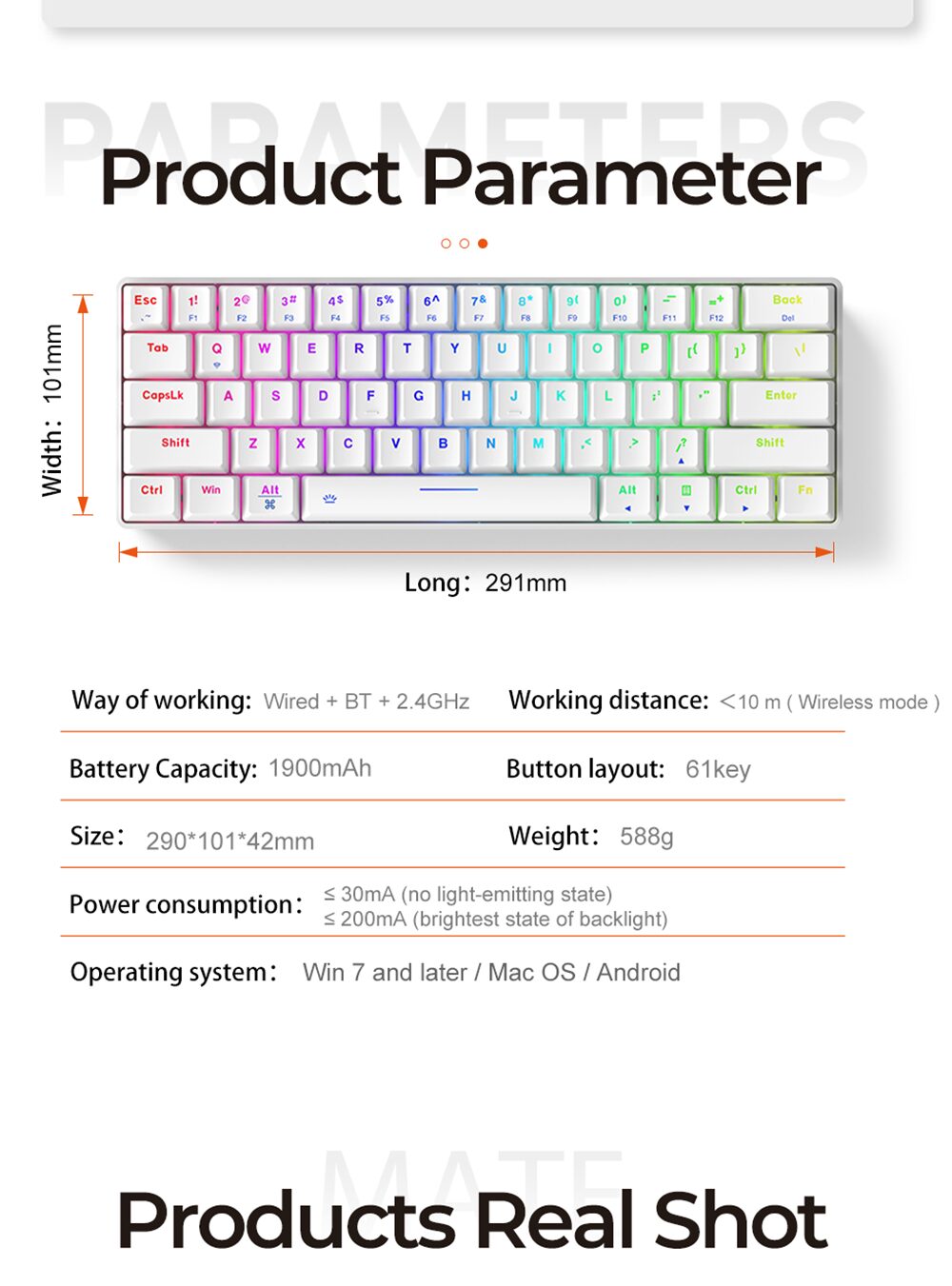 DAREU 61 Keys Mini Mechanical Keyboard Hot-swap Tri-mode Bluetooth Wireless USB Wired RGB Gaming Keyboard Portable for Travel DAREU 61 Keys Mini Mechanical Keyboard Hot-swap Tri-mode Bluetooth Wireless USB Wired RGB Gaming Keyboard Portable for Travel