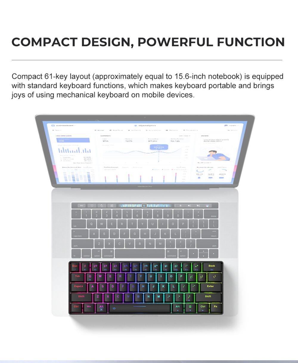 DAREU 61 Keys Mini Mechanical Keyboard Hot-swap Tri-mode Bluetooth Wireless USB Wired RGB Gaming Keyboard Portable for Travel DAREU 61 Keys Mini Mechanical Keyboard Hot-swap Tri-mode Bluetooth Wireless USB Wired RGB Gaming Keyboard Portable for Travel