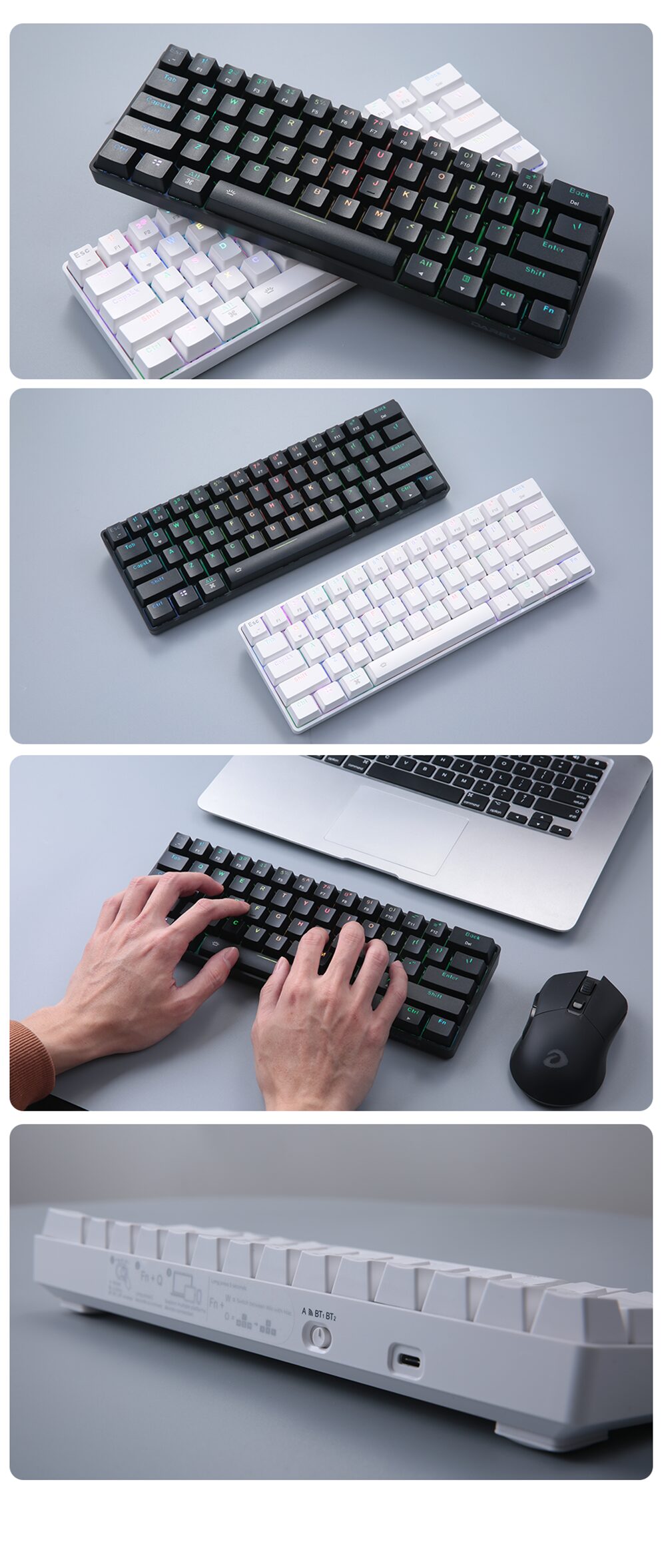 DAREU 61 Keys Mini Mechanical Keyboard Hot-swap Tri-mode Bluetooth Wireless USB Wired RGB Gaming Keyboard Portable for Travel DAREU 61 Keys Mini Mechanical Keyboard Hot-swap Tri-mode Bluetooth Wireless USB Wired RGB Gaming Keyboard Portable for Travel