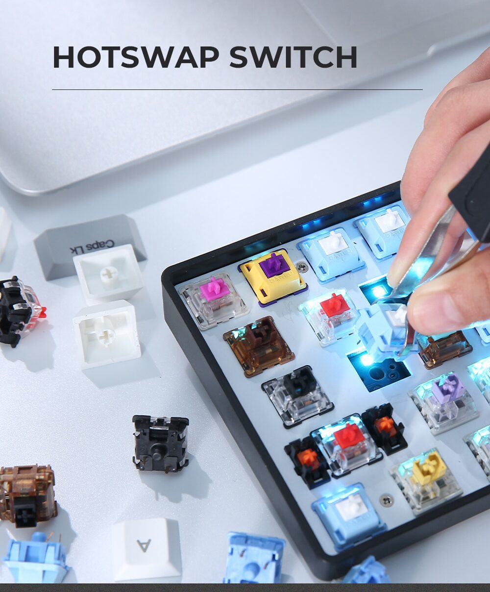 DAREU 61 Keys Mini Mechanical Keyboard Hot-swap Tri-mode Bluetooth Wireless USB Wired RGB Gaming Keyboard Portable for Travel DAREU 61 Keys Mini Mechanical Keyboard Hot-swap Tri-mode Bluetooth Wireless USB Wired RGB Gaming Keyboard Portable for Travel