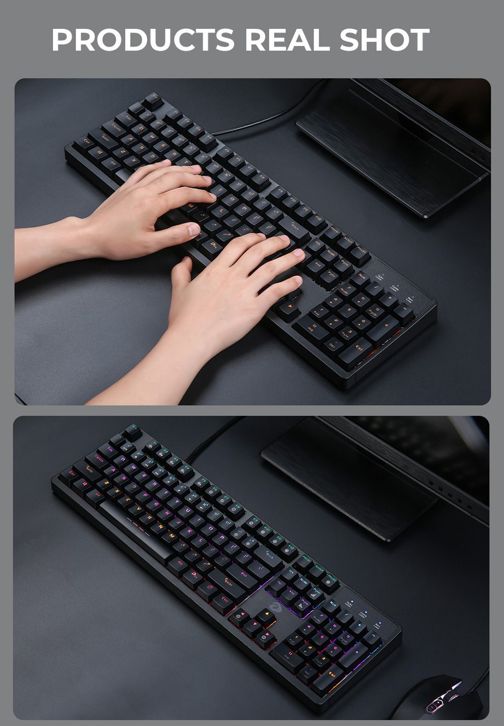 DAREU Wired Mechanical Keyboard Ergonomic RGB Backlight Gaming Keyboard with Multimedia Buttons Full Key Conflict-free DAREU Wired Mechanical Keyboard Ergonomic RGB Backlight Gaming Keyboard with Multimedia Buttons Full Key Conflict-free